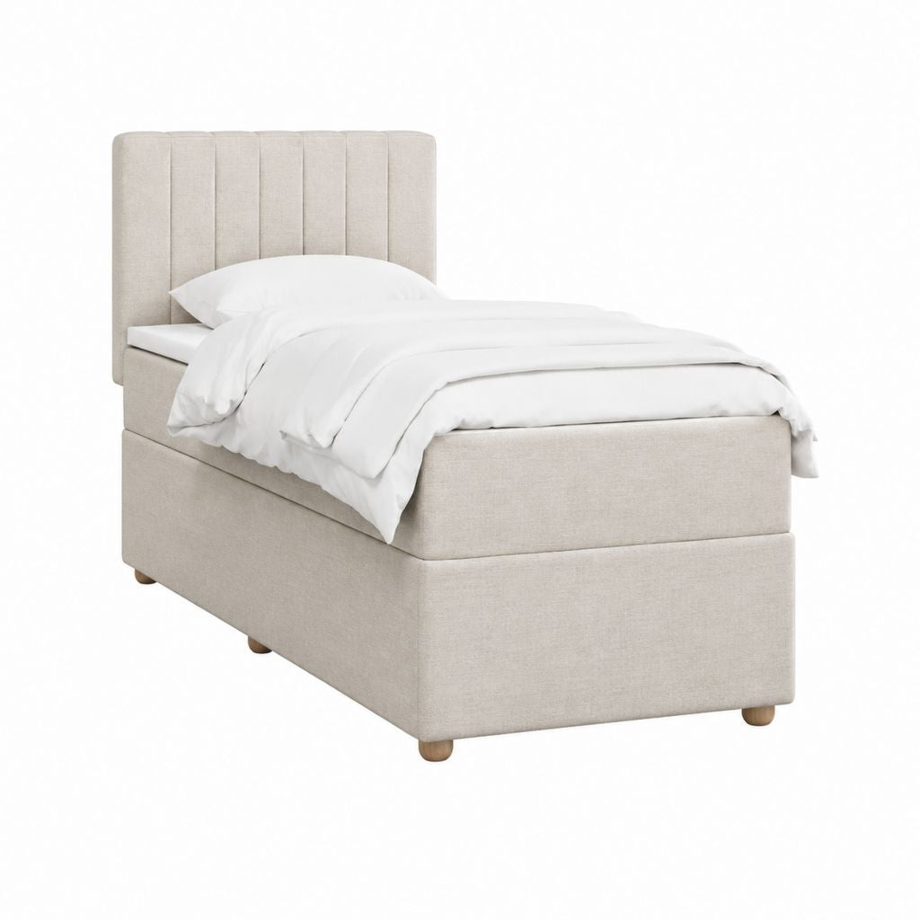 Lit simple avec cadre rembourré beige en polyester rectangulaire 90 x 200 cm