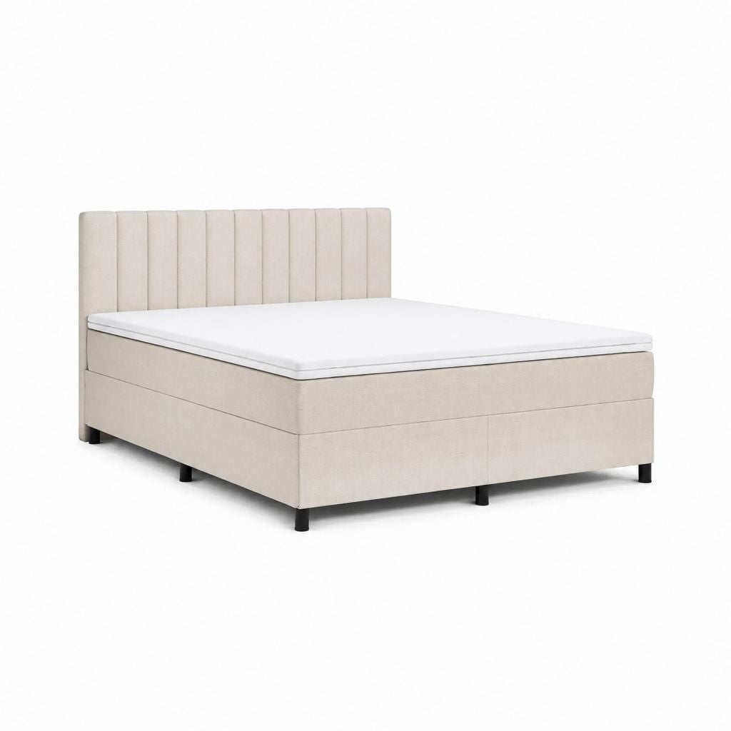 Cadre de lit double beige capitonné en polyester avec tête de lit 160 x 200 cm