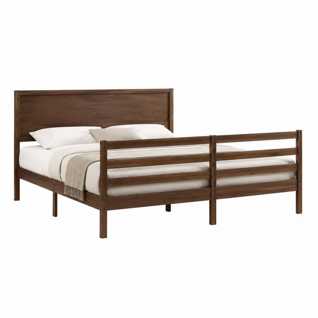 Lit double avec cadre en bois massif d'hévéa marron foncé 160 x 200 cm