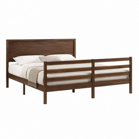 Lit double avec cadre en bois massif d'hévéa marron foncé 160 x 200 cm