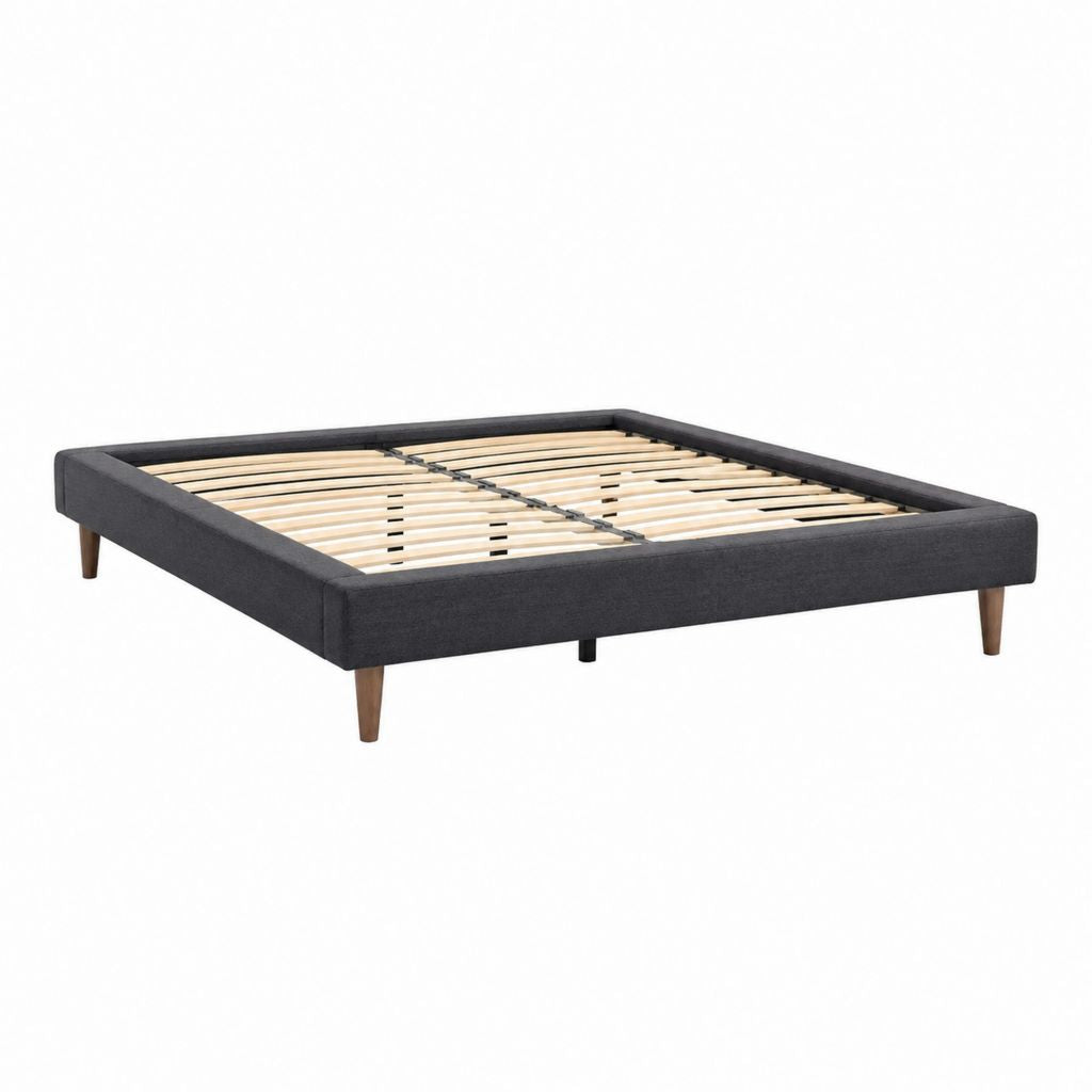 Cadre de lit double gris foncé en polyester avec sommier à lattes 160 x 200 cm