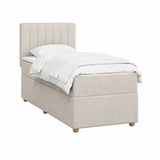 Lit simple avec cadre rembourré beige en polyester rectangulaire 90 x 200 cm