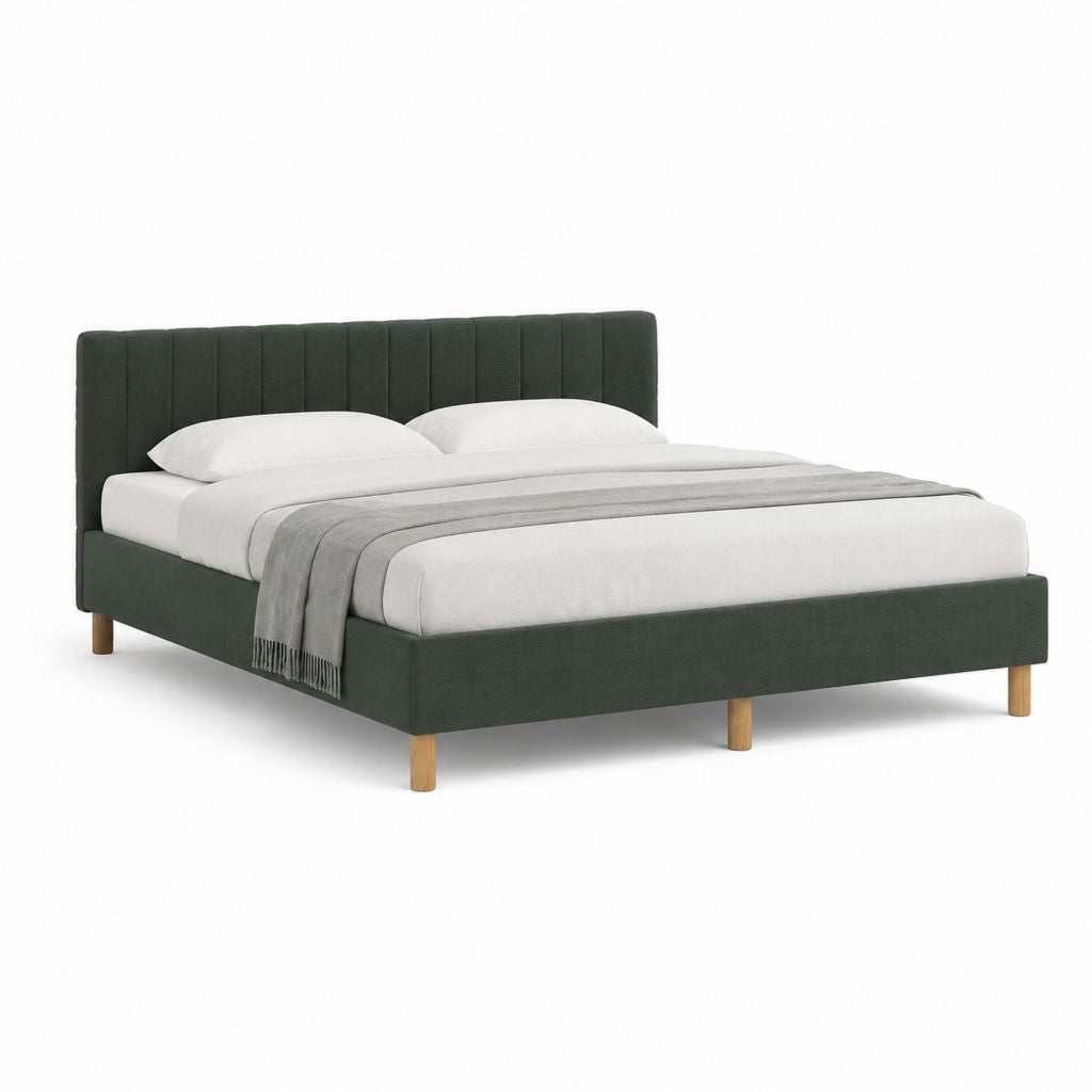 Lit double vert en polyester avec tête de lit capitonnée 160 x 200 cm