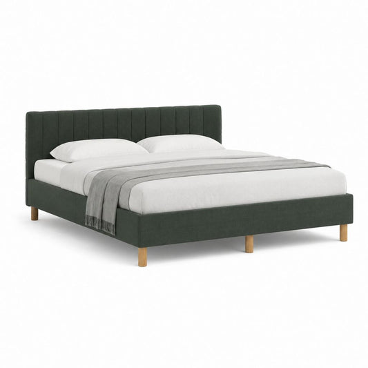 Lit double vert en polyester avec tête de lit capitonnée 160 x 200 cm