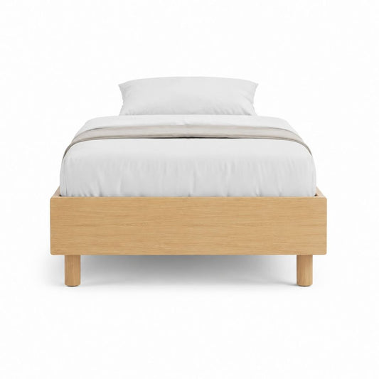 Lit double cadre de lit en bois massif chêne rectangulaire 140 x 190 cm