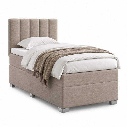 Lit simple coffre 90 x 200 cm beige en polyester avec tête de lit capitonnée