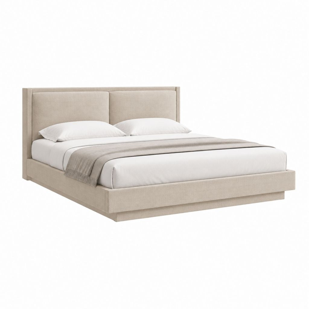 Lit double avec tête de lit beige en polyester rectangulaire 160 x 200 cm